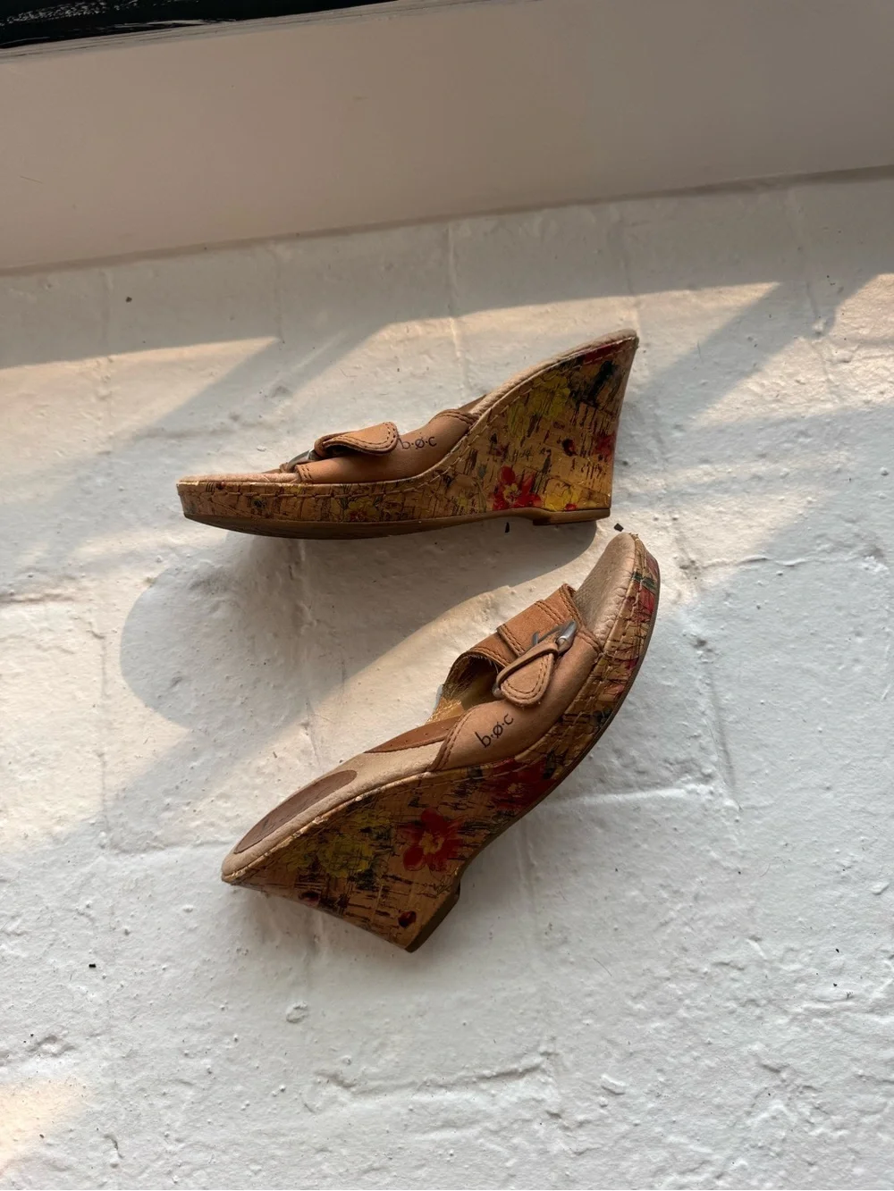 B.O.C Brown Cork Wedge Slide with Buckle